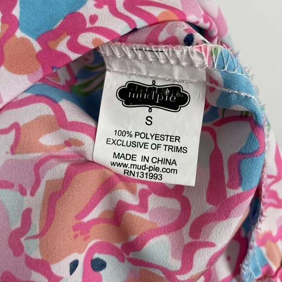 Mud Pie Shift Dress Pink Blue Floral Ruffled Neck Girls Size Small - Picture 3 of 5